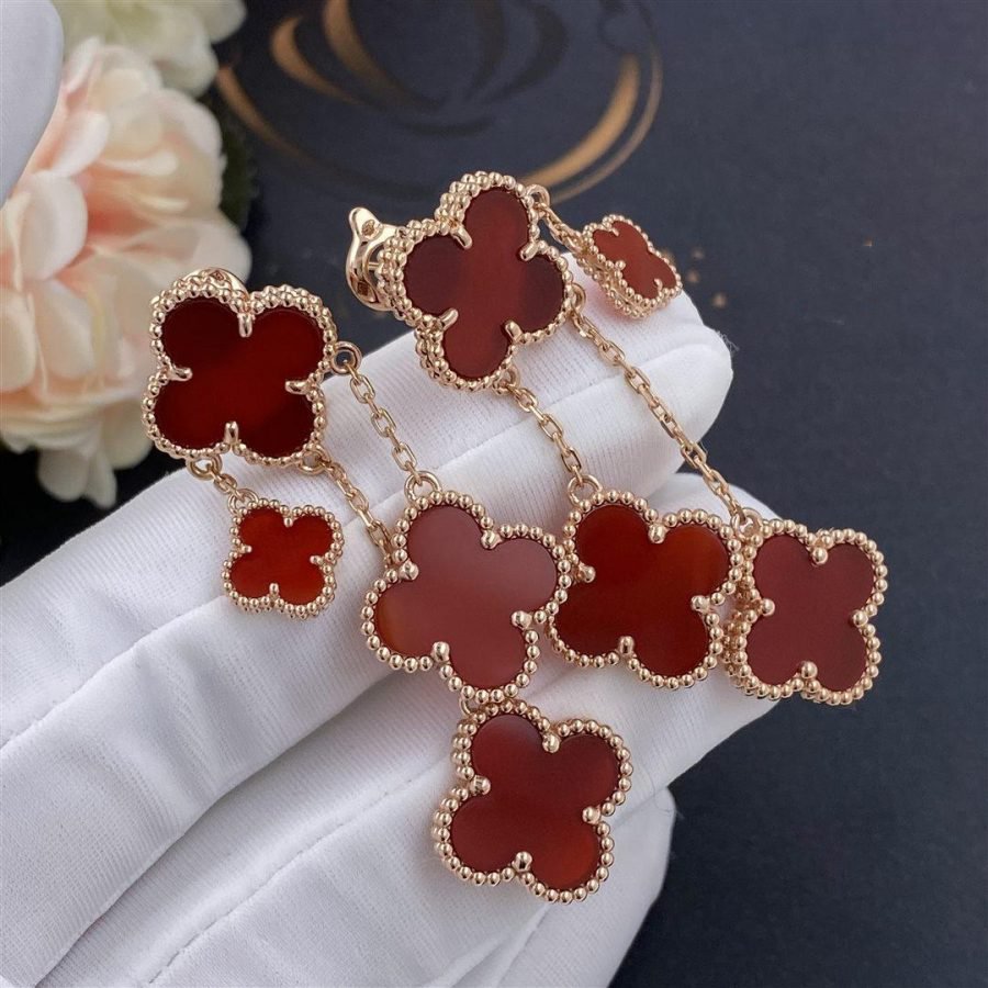 [Am jewelry]CLOVER EARRINGS CARNELIAN 4 MOTIFS PINK GOLD