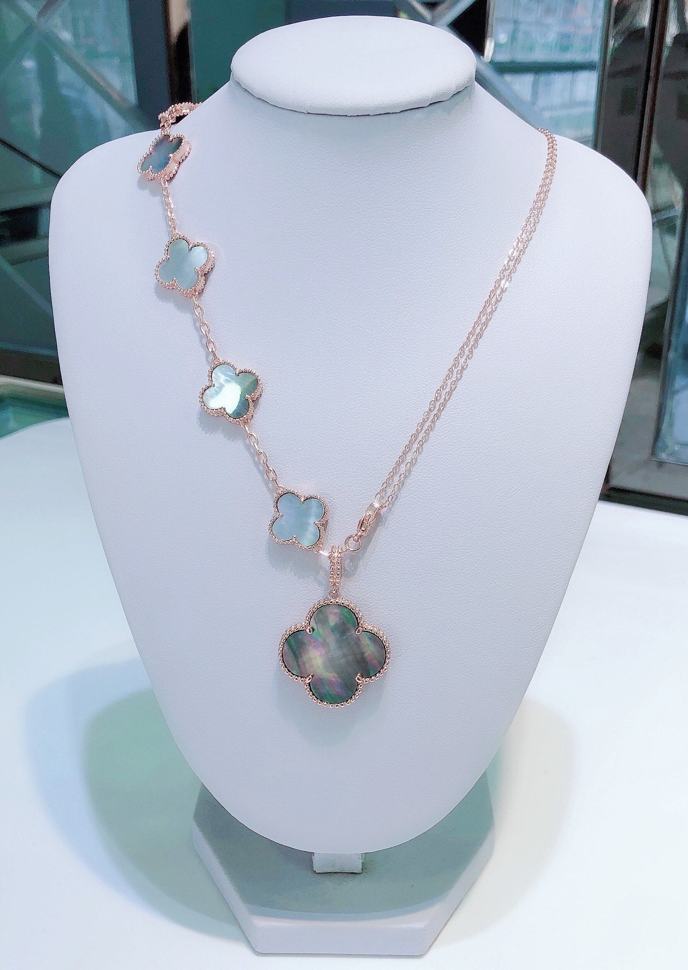 [Am jewelry]COMBINED BRACELET 5 MOTIFS AND NECKLACE DARK MOP ROSE GOLD
