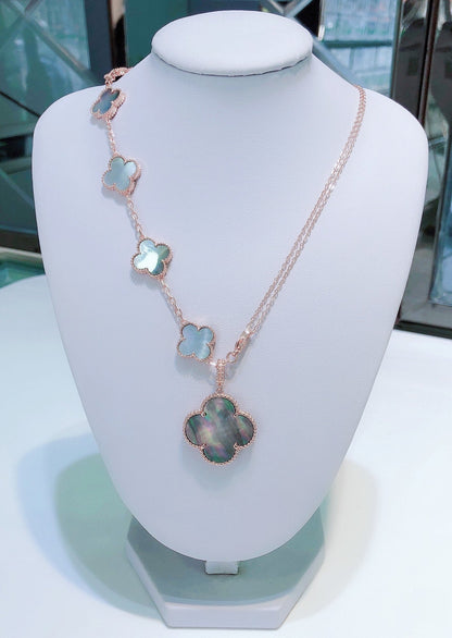 [Am jewelry]COMBINED BRACELET 5 MOTIFS AND NECKLACE DARK MOP ROSE GOLD