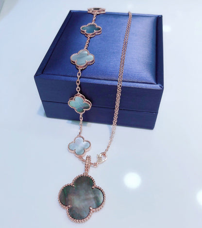 [Am jewelry]COMBINED BRACELET 5 MOTIFS AND NECKLACE DARK MOP ROSE GOLD