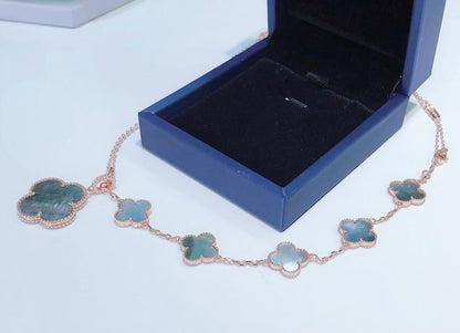 [Am jewelry]COMBINED BRACELET 5 MOTIFS AND NECKLACE DARK MOP ROSE GOLD