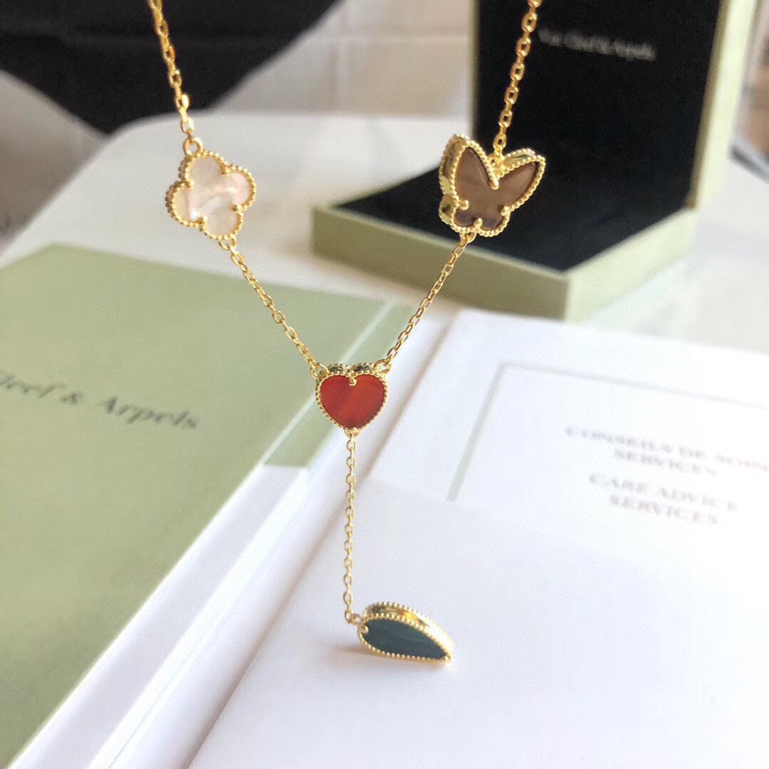 [Am jewelry]LUCKY SPRING 4 MOTIFS ROSE GOLD NECKLACE