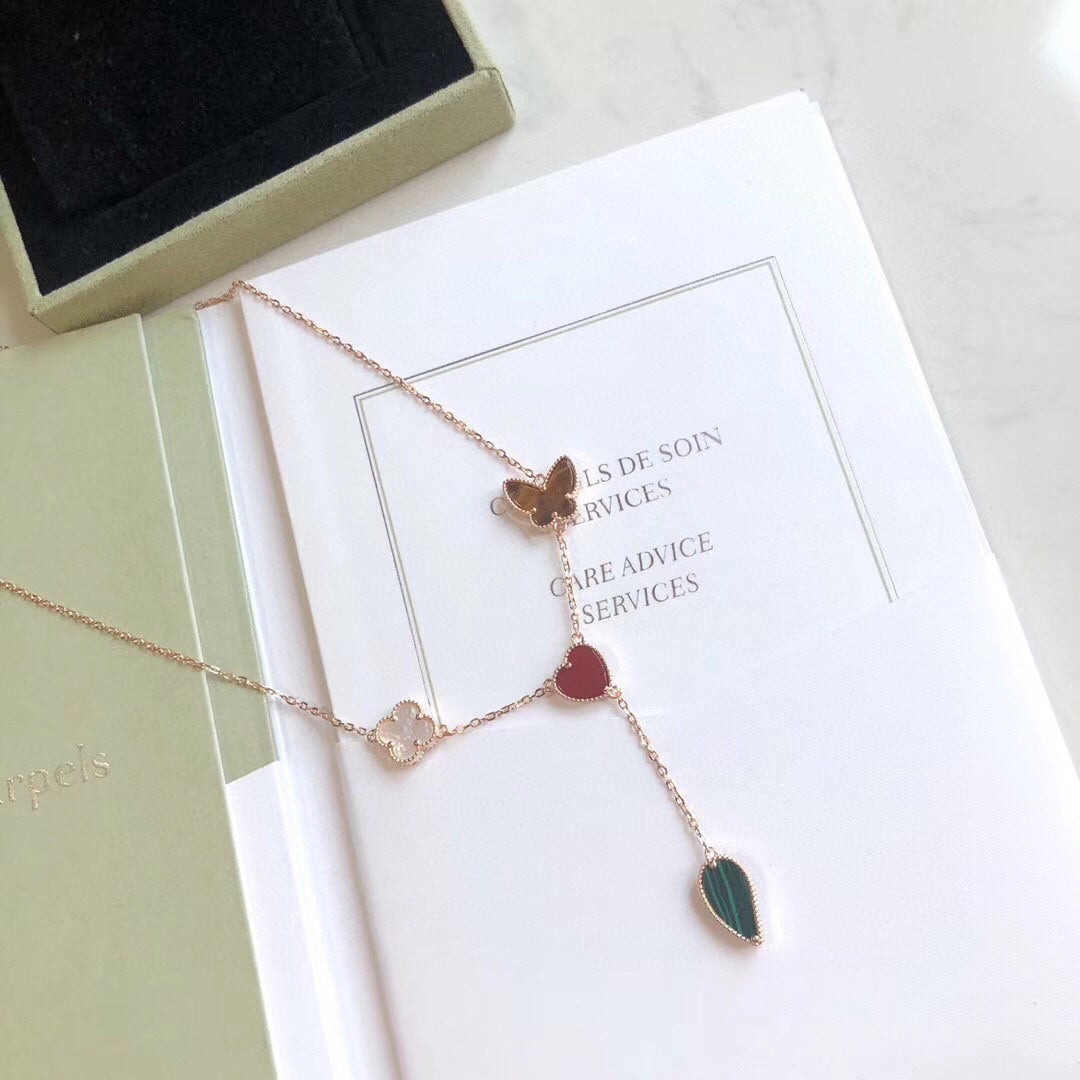 [Am jewelry]LUCKY SPRING 4 MOTIFS ROSE GOLD NECKLACE