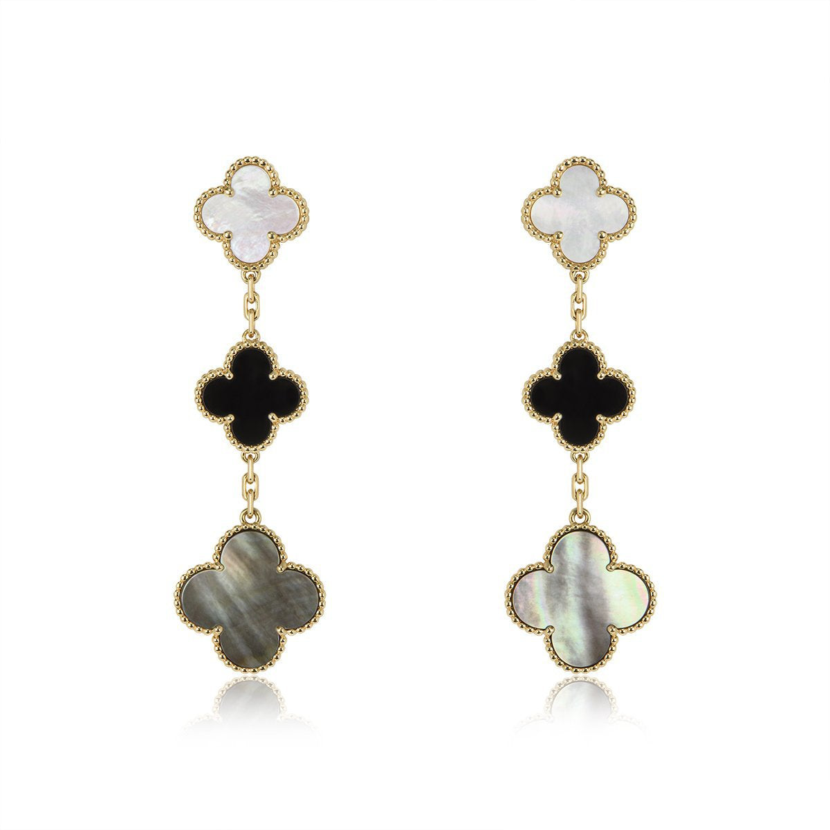 [Am jewelry]CLOVER EARRINGS GOLD ONYX MOP 3 MOTIF