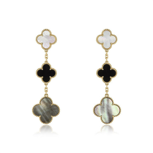 [Am jewelry]CLOVER EARRINGS GOLD ONYX MOP 3 MOTIF