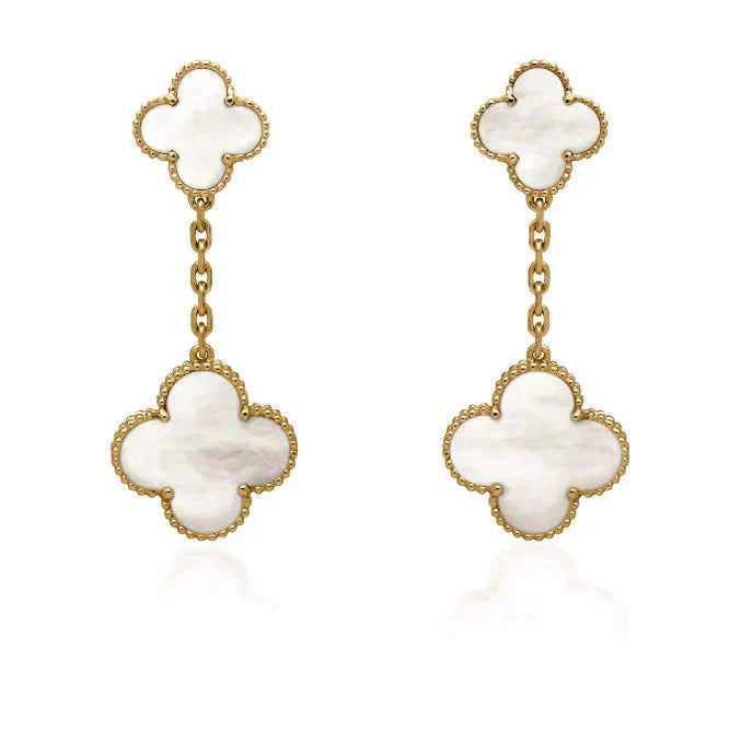 [Am jewelry]CLOVER 2 MOTIF WHITE MOP EARRINGS
