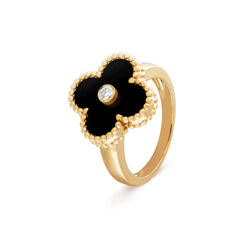 [Am jewelry]CLOVER ONYX RING GOLD DIAMOND